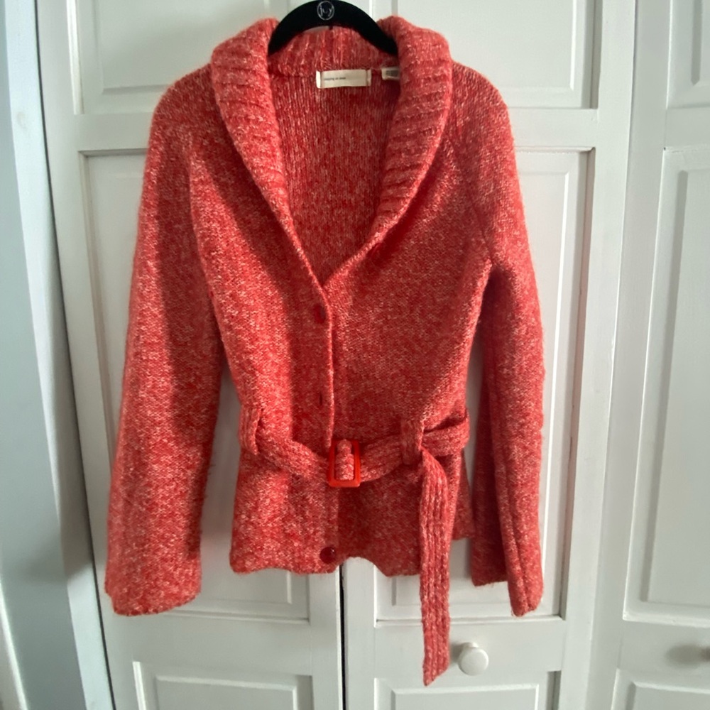 Rare Anthropologie Sleeping on Snow Red Cardigan with Belt
